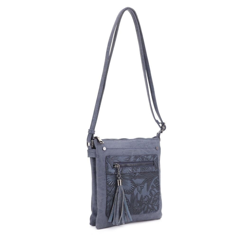7641 Navy Sara Crossbody Purse - PU Vegan Leather Trendy Shoulder Bag